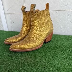 Bronze Gold Snake Print Ankle Boots PS Kauffman W’s SZ 7
